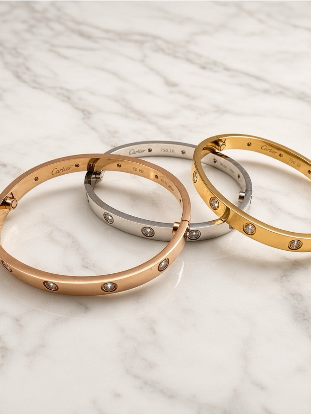 Cartier Crystal Screw-Style LoveBangle Bracelet - 18k Gold, Rose Gold, silver